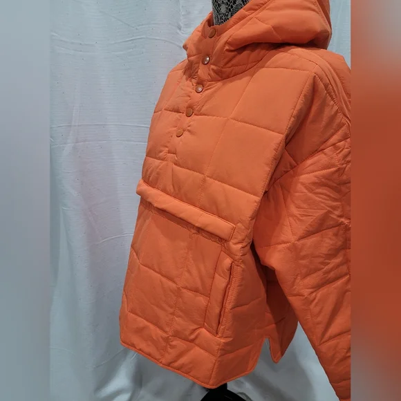 Orange Puffer Pullover Jacket Size Large Loose Fitting - Picture 8 of 10